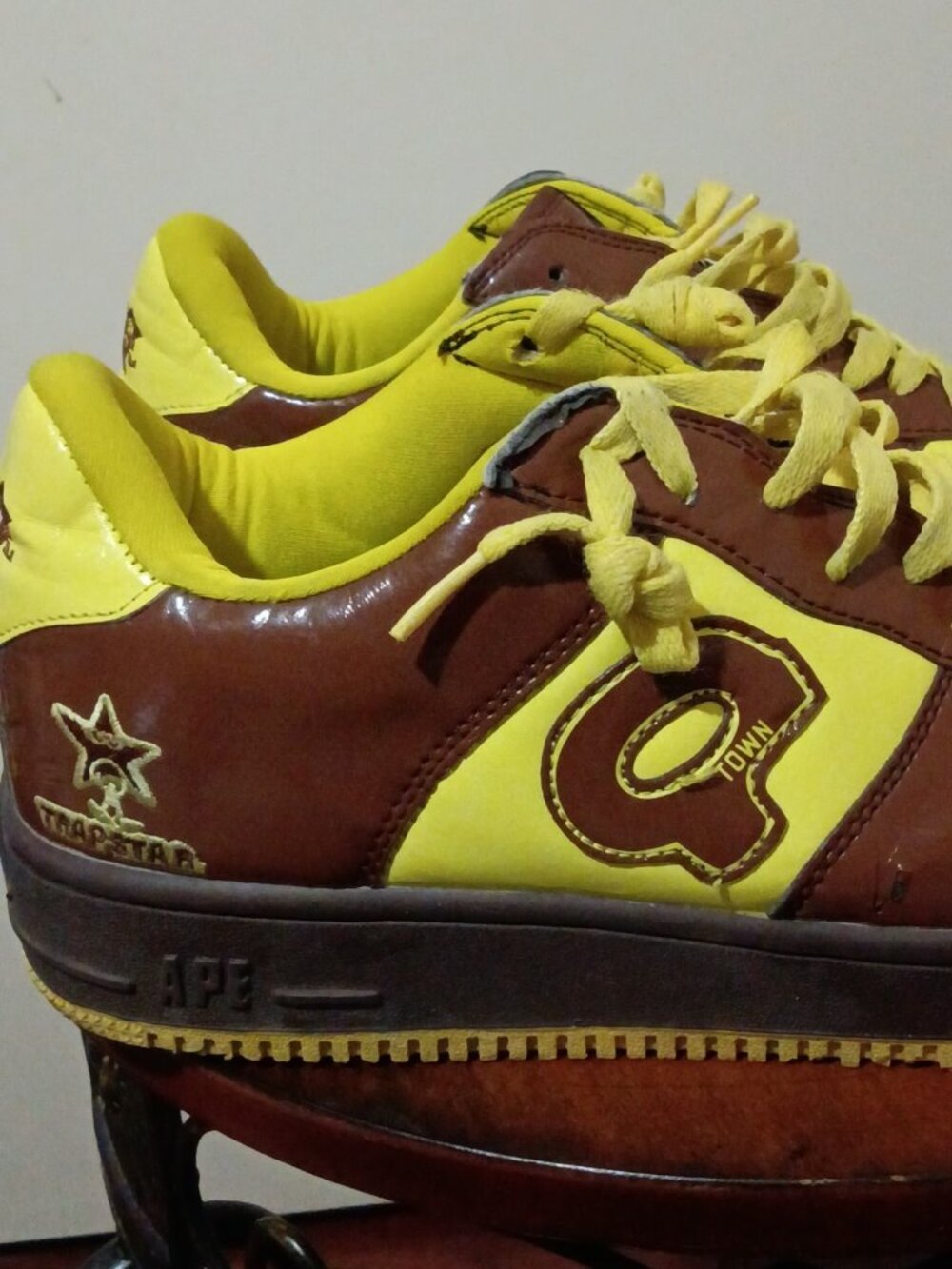 Men's A Bathing Ape Foot Work Trap Star Brown Yellow Sneaker FS-001 Size 11.5 - Picture 5 of 15
